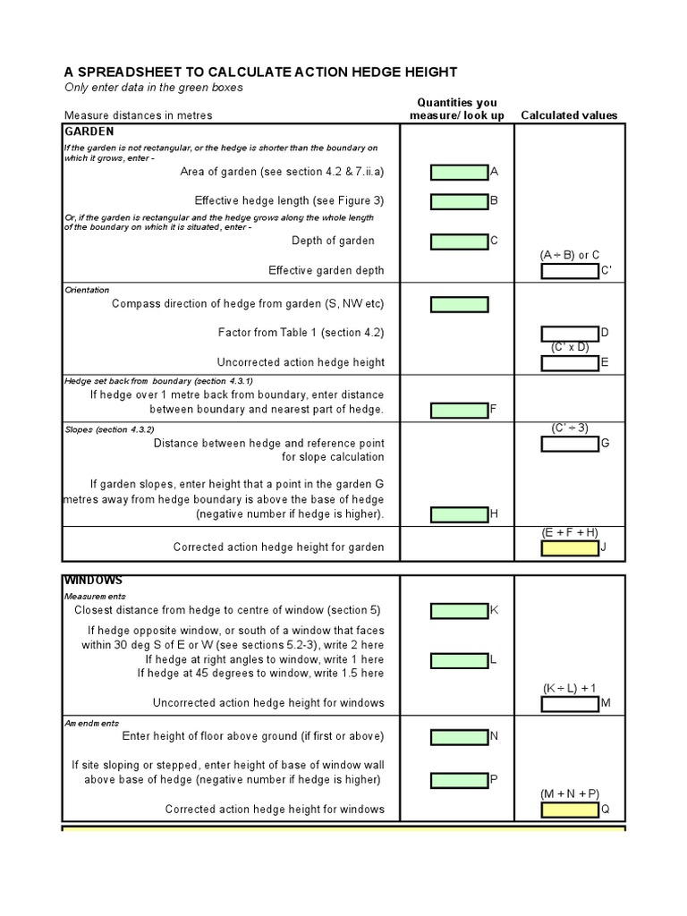 Hedge Height Spreadsheet PDF Hedge Slope