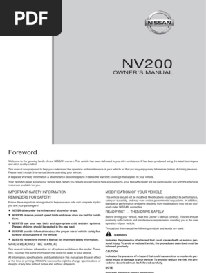 Nissan NV200 Owner's Manual Overview | PDF | Seat Belt | Airbag