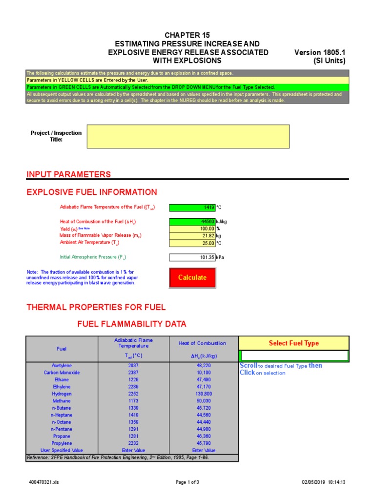 Explosion Energy and Pressure Calculations | PDF | Explosion | Combustion