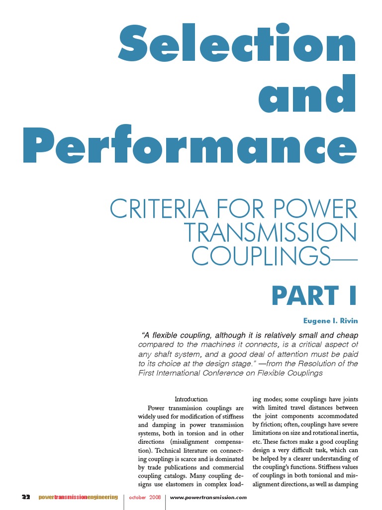 Selection and Performance Criteria For Power Transmission Couplings