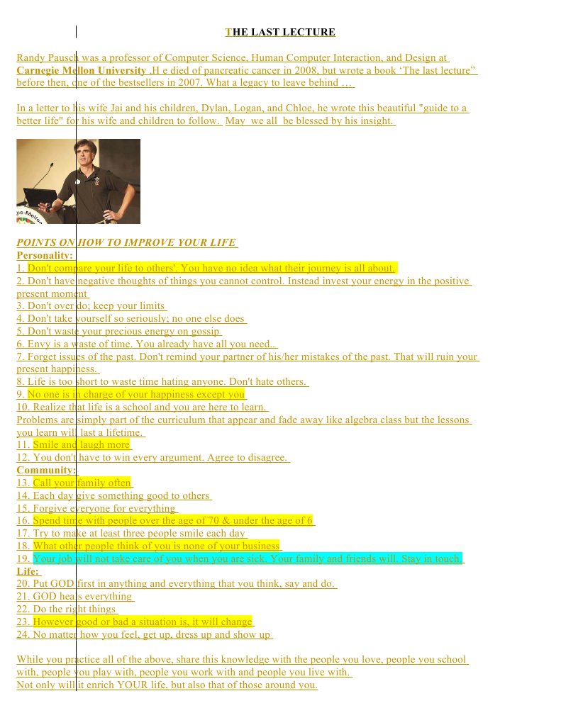 Life Lessons from Randy Pausch's Last Lecture | PDF