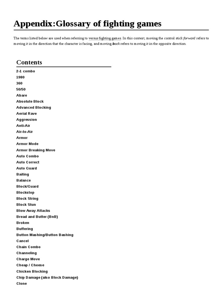 Glossary of Fighting Games Download Free PDF Sports Leisure