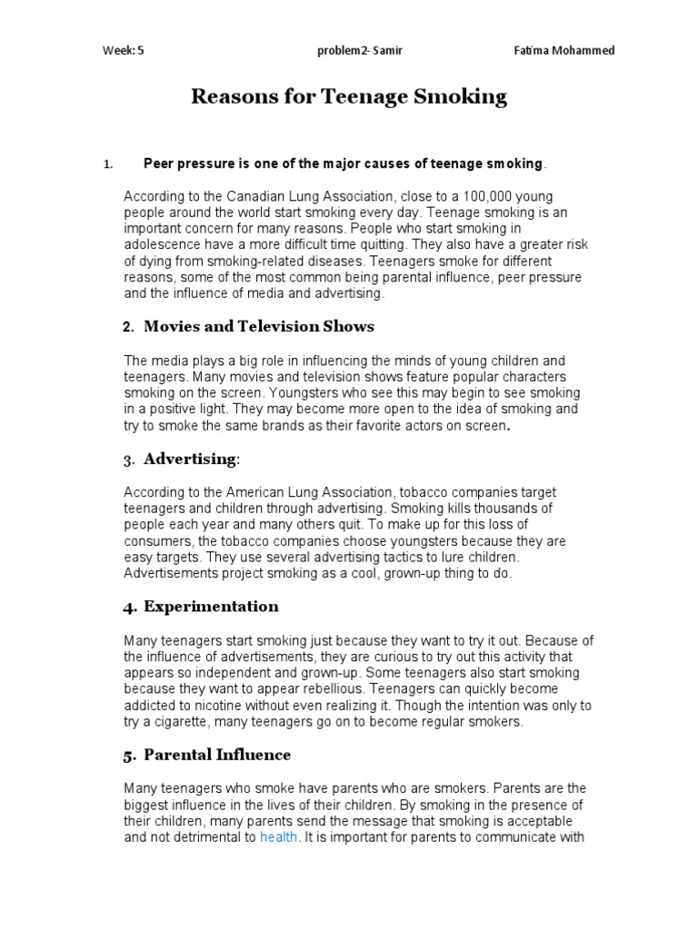 Reasons and Effects of Teenage Smoking | PDF | Smoking