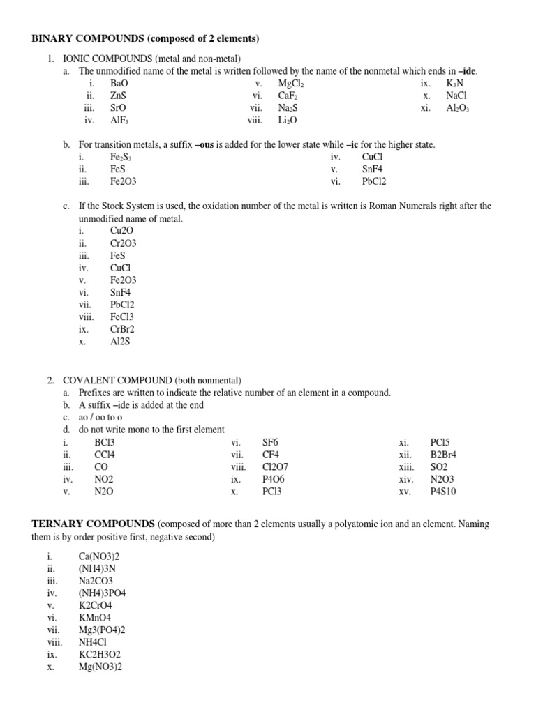 Binary Compounds Composed Of 2 Elements Chemical Compounds Acid