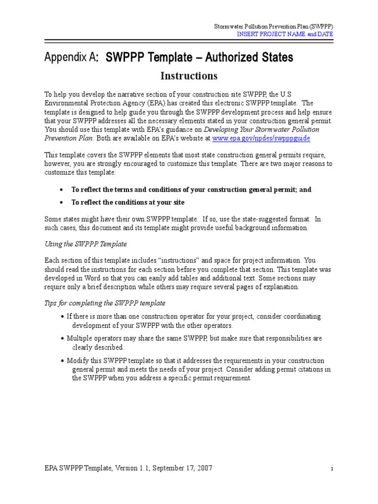 SW SWPPP Template Authstates | PDF | Stormwater | Endangered Species ...