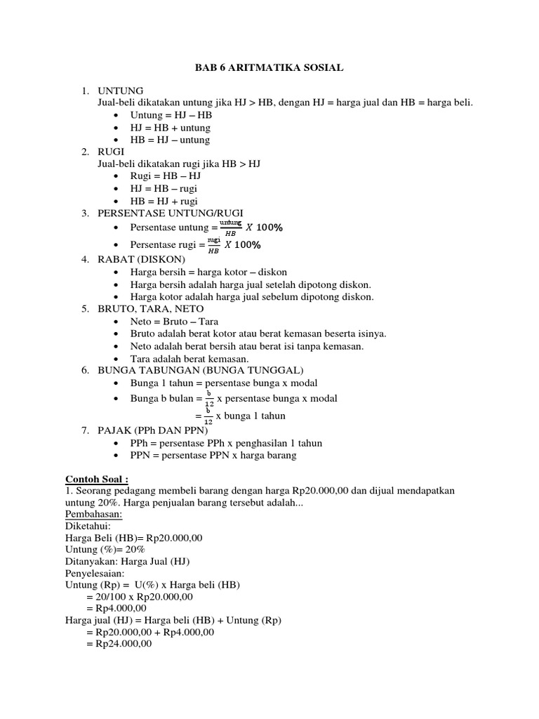 Bab 6 Aritmatika Sosial