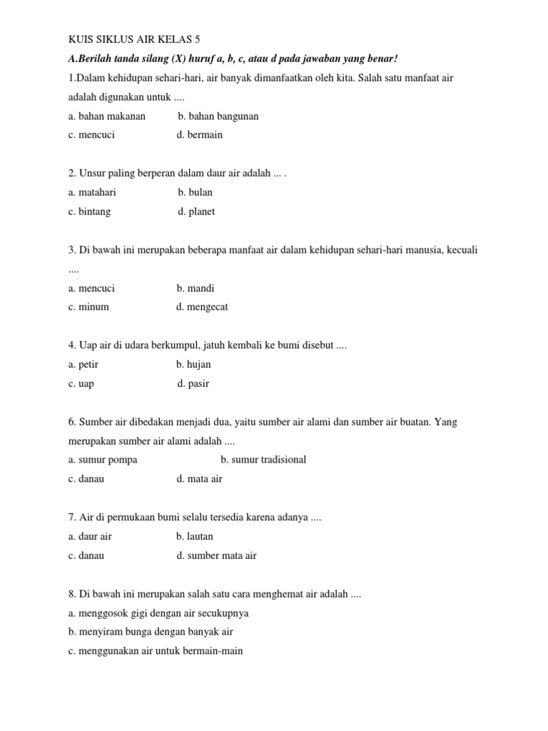 Kuis Siklus Air Kelas 5 Pdf