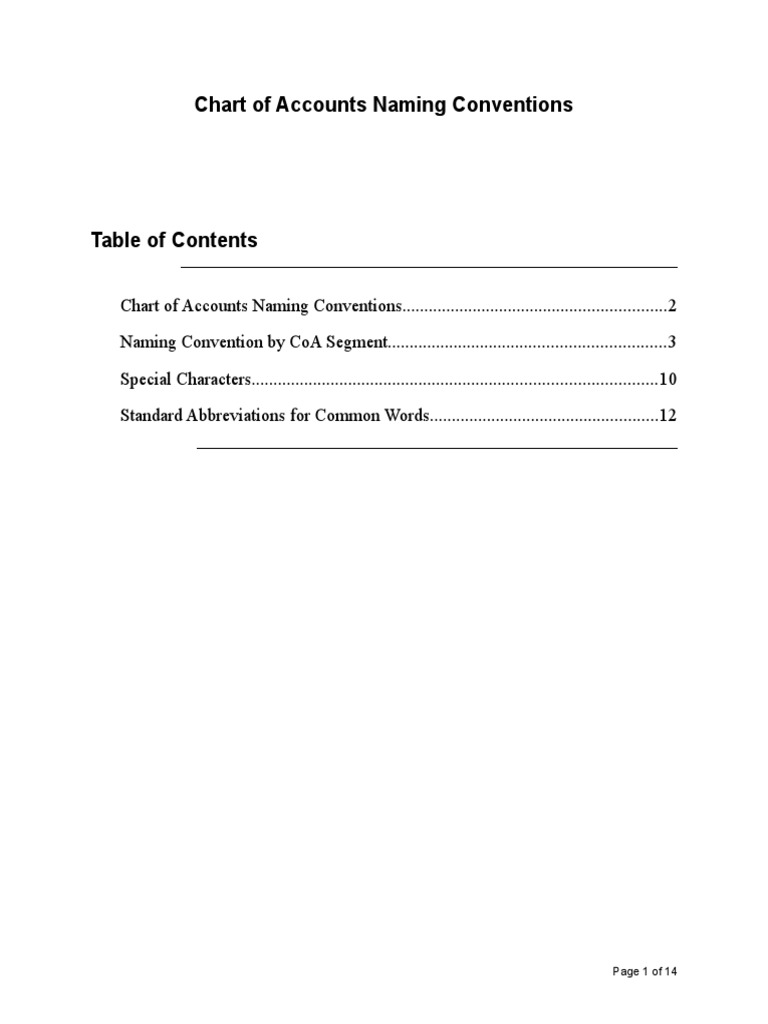 Chart of Accounts Naming Conventions | PDF | Letter Case | Linguistics