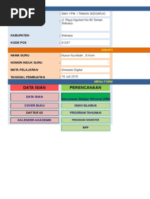 Administrasi Guru 2018 2019 Rpp Simdig Xlsx