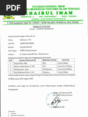 Daftar Nama Pengawas Ruang Proktor Dan Teknisi Unbk 2019