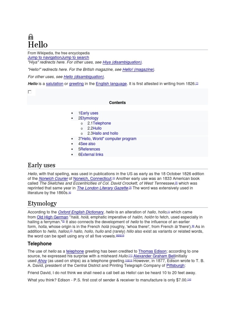 Hello: Early Uses | PDF | Lexicography | Semiotics