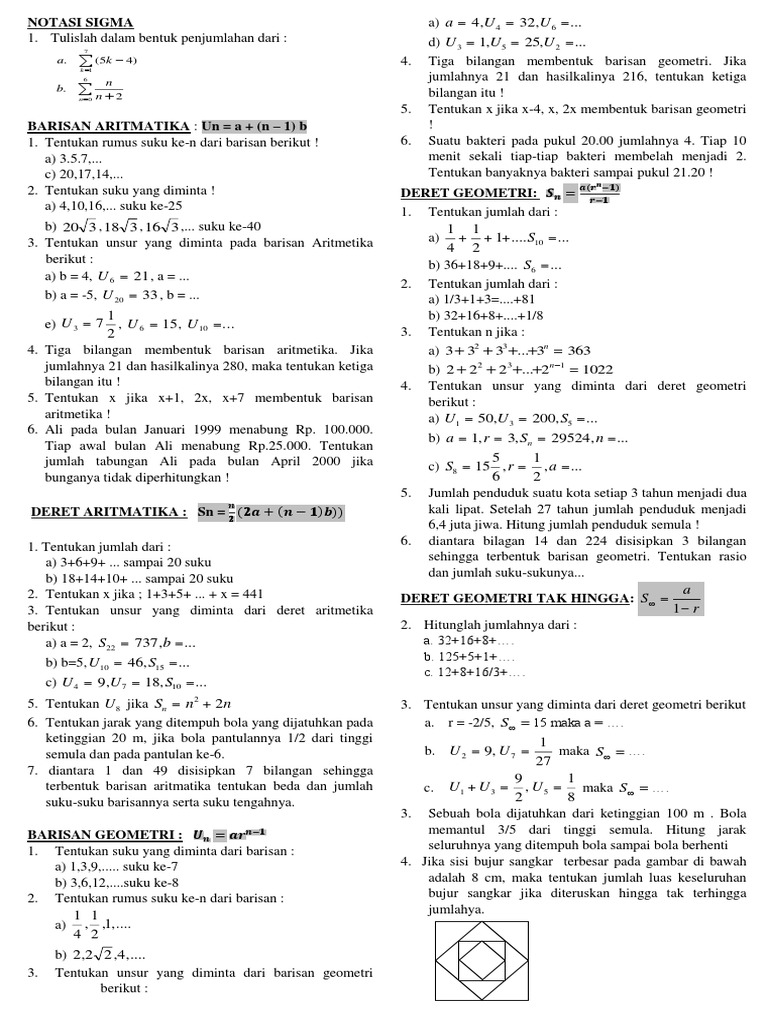 Latihan Soal Ulangan Barisan Dan Deret