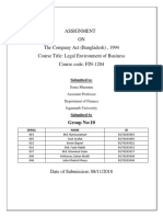 Assignment ON The Company Act (Bangladesh), 1994 Course Title: Legal Environment of Business Course Code: FIN-1204