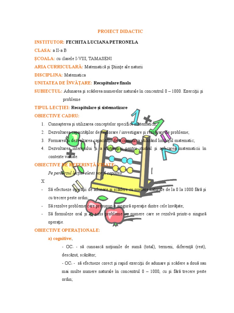 Proiect Grad I Matematica | PDF