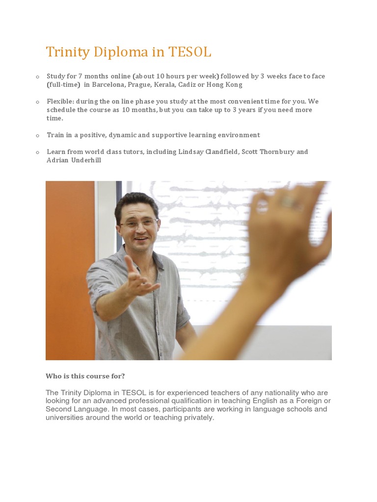 Trinity Diploma in TESOL Course | PDF | English As A Second Or Foreign ...