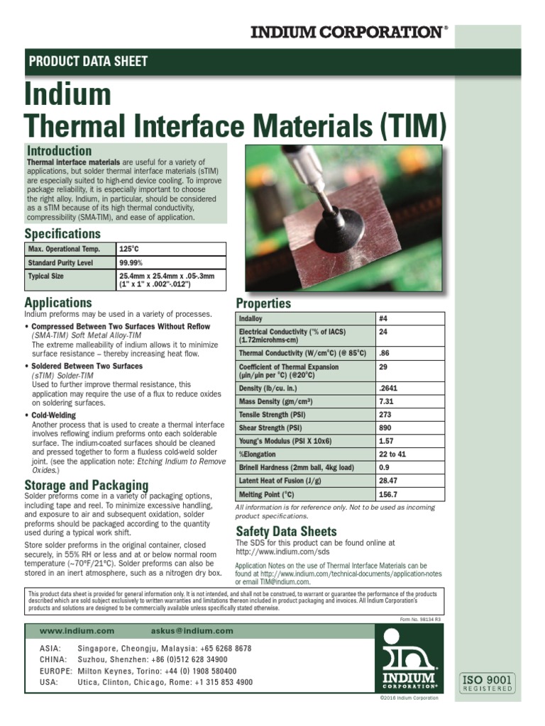 Indium Thermal Interface Materials 98134 r3 PDF Solder Thermal