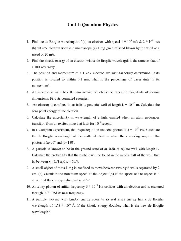 Quantum Mechanics Problems | PDF | Electronvolt | Electron