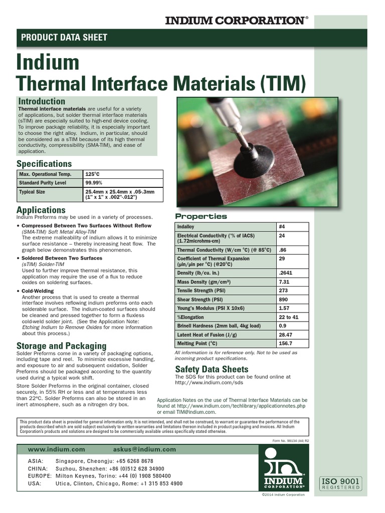 Indium Thermal Interface Materials A4 98134 r2 PDF | PDF | Solder | Metals