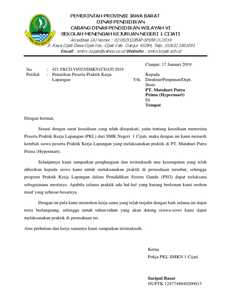 Surat Penarikan Siswa PKL  PDF