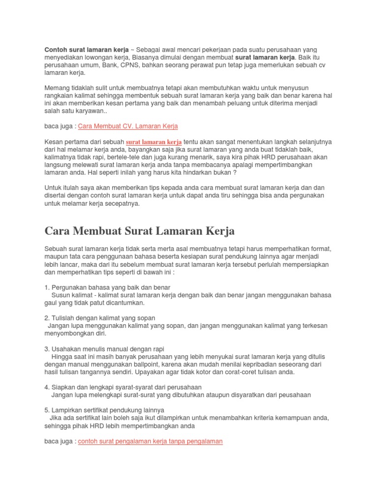 Surat Lamaran Kerja Tanpa Ada Lowongan - Contoh Seputar Surat