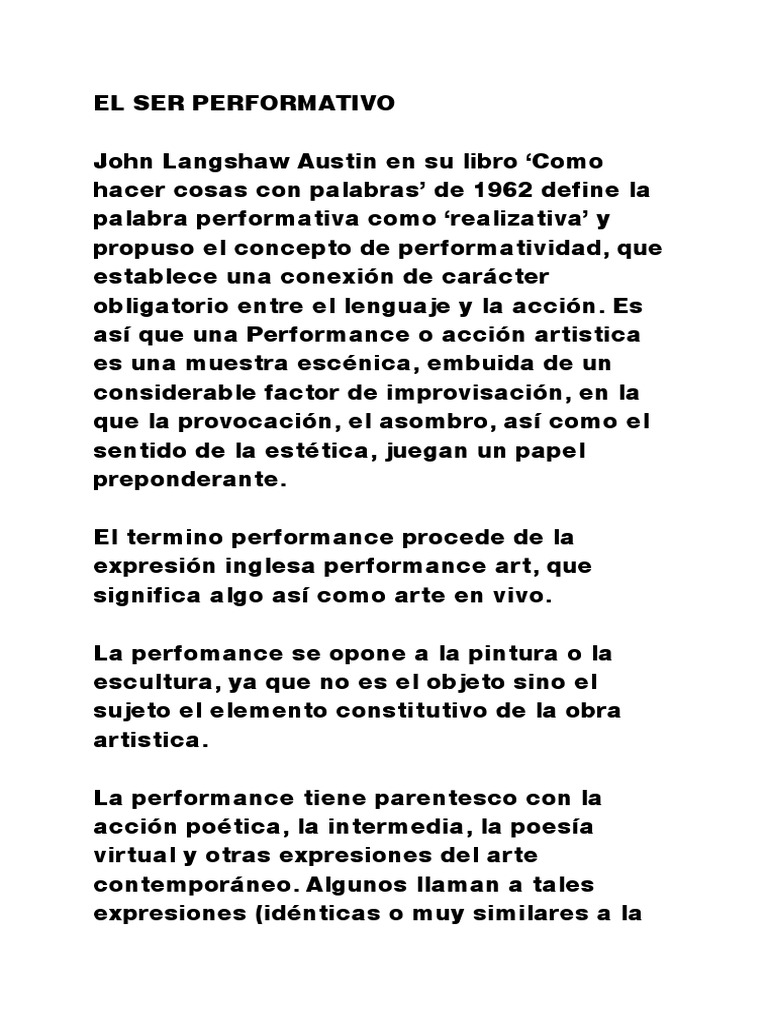 El Ser Performativo | PDF | Arte de performance | Estética