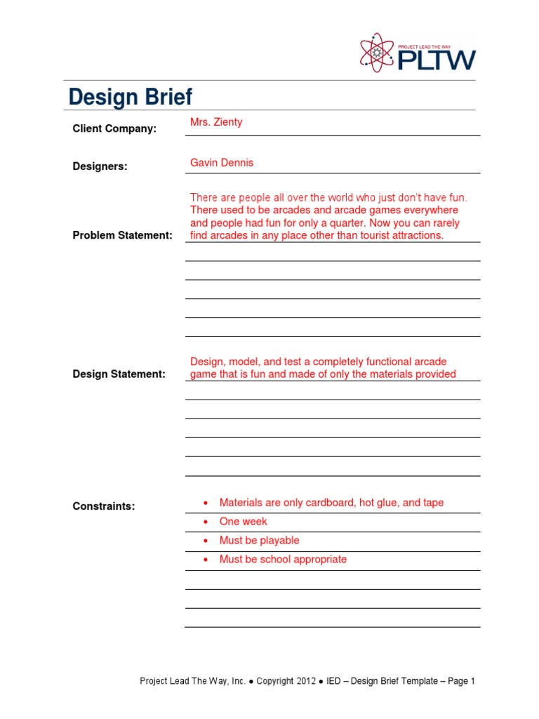 Arcade Game Design Brief Template | PDF | Home & Garden