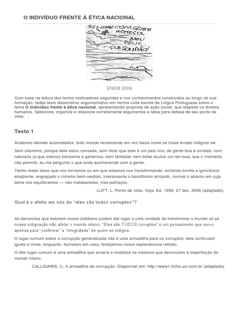 o Indivíduo Frente à Ética Nacional- Proposta de Redação