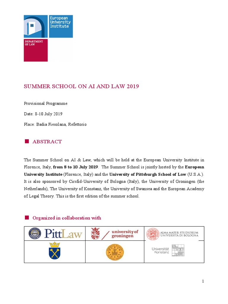 AI and Law Summer School 2019 Program | PDF | Artificial Intelligence ...