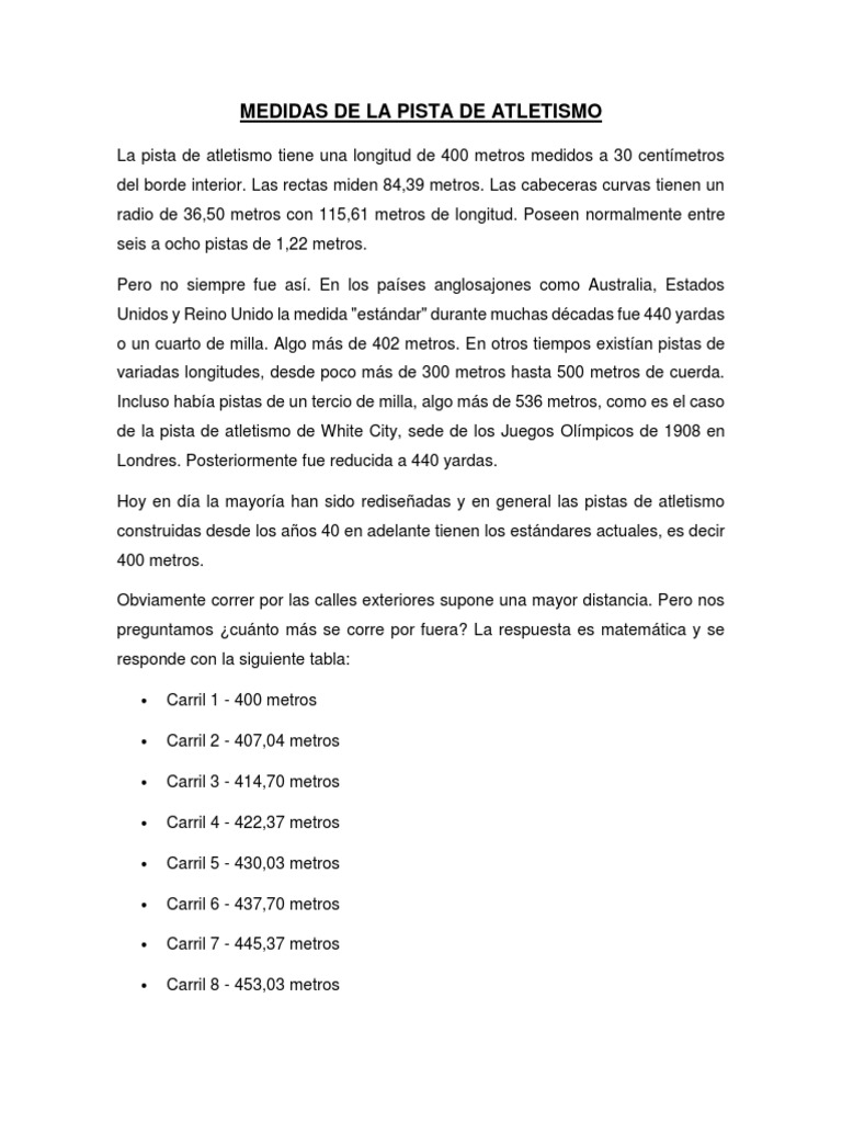 Cuanto Mide Una Pista De Atletismo Reglamentaria