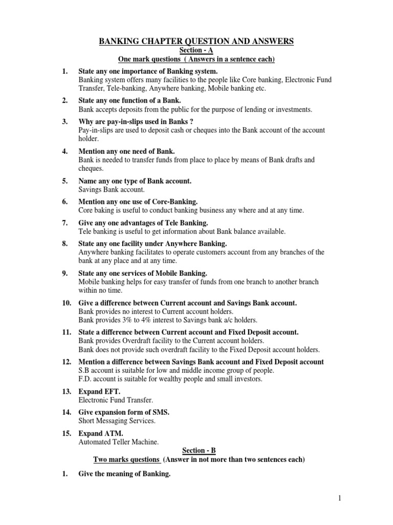 Banking Questions and Answers Guide | PDF | Transaction Account | Banks