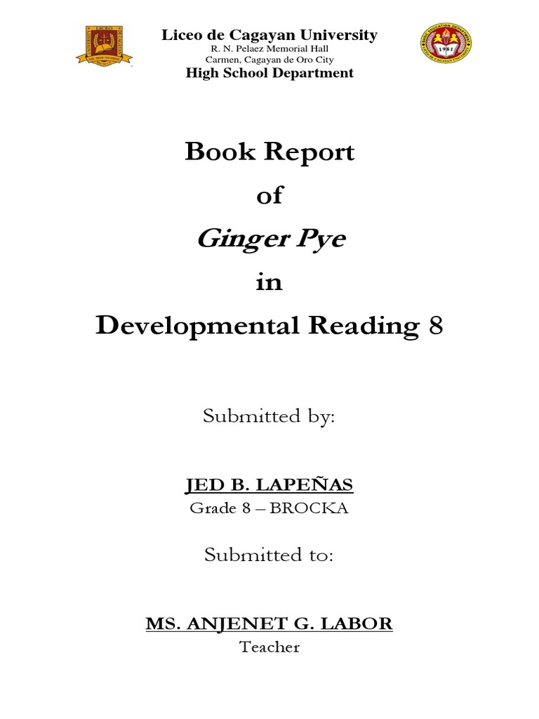 Book Report of in Developmental Reading 8 Ginger Pye PDF