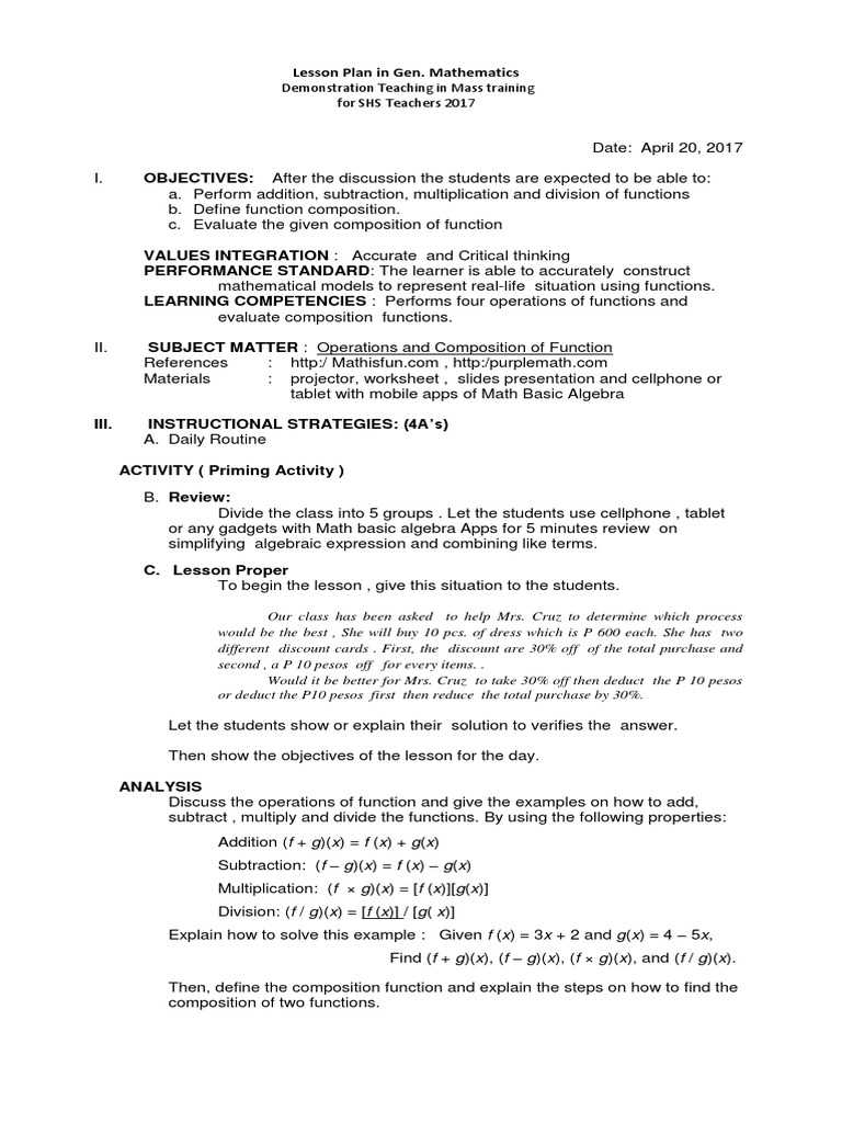 Lesson Plan For Demo | PDF | Multiplication | Area