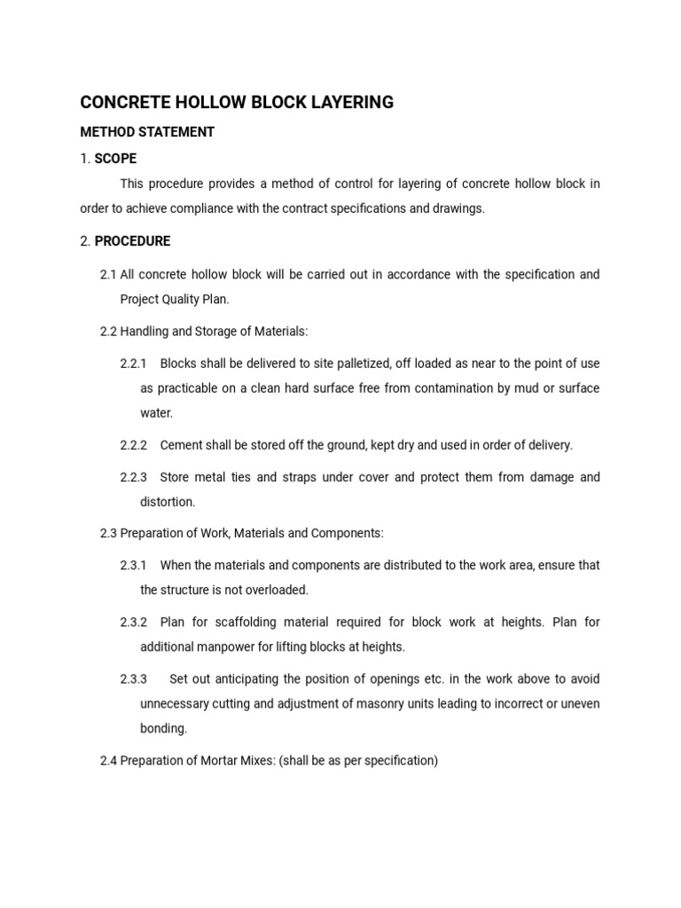 CHB Laying Methodology Guide | PDF | Concrete | Cement