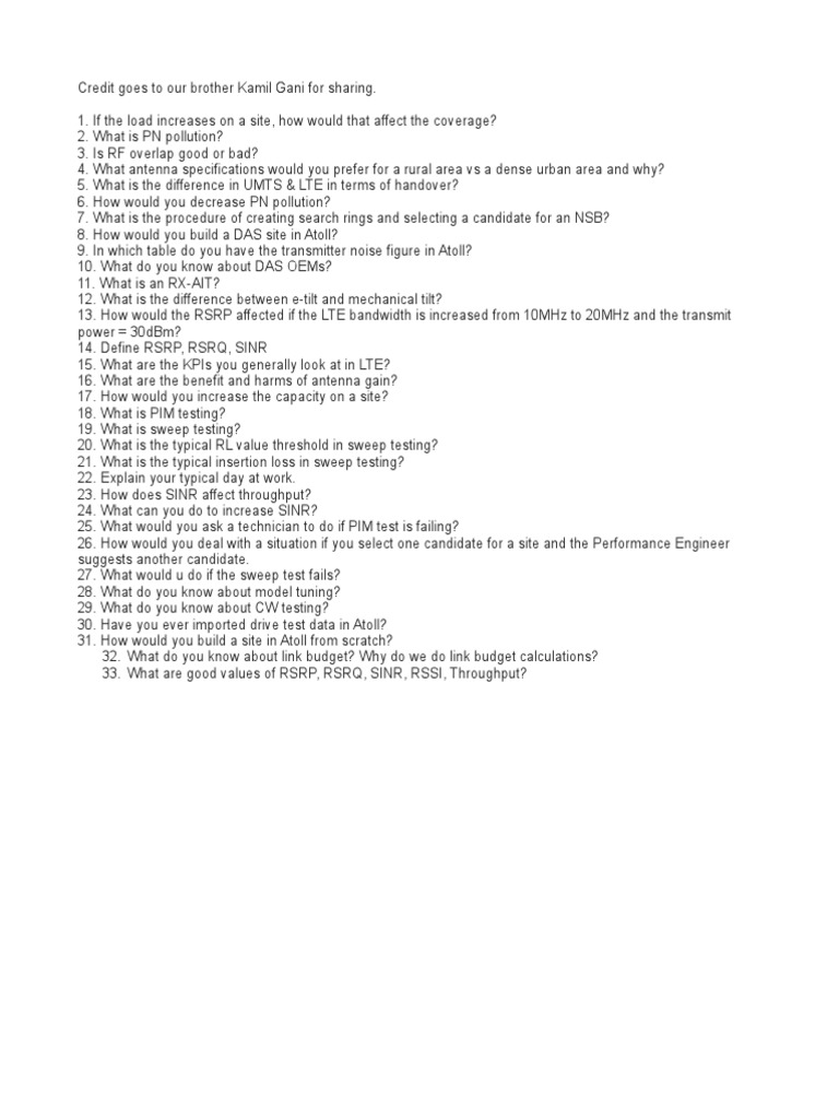 RF Engineer Interview Questions Guide | PDF | Computers