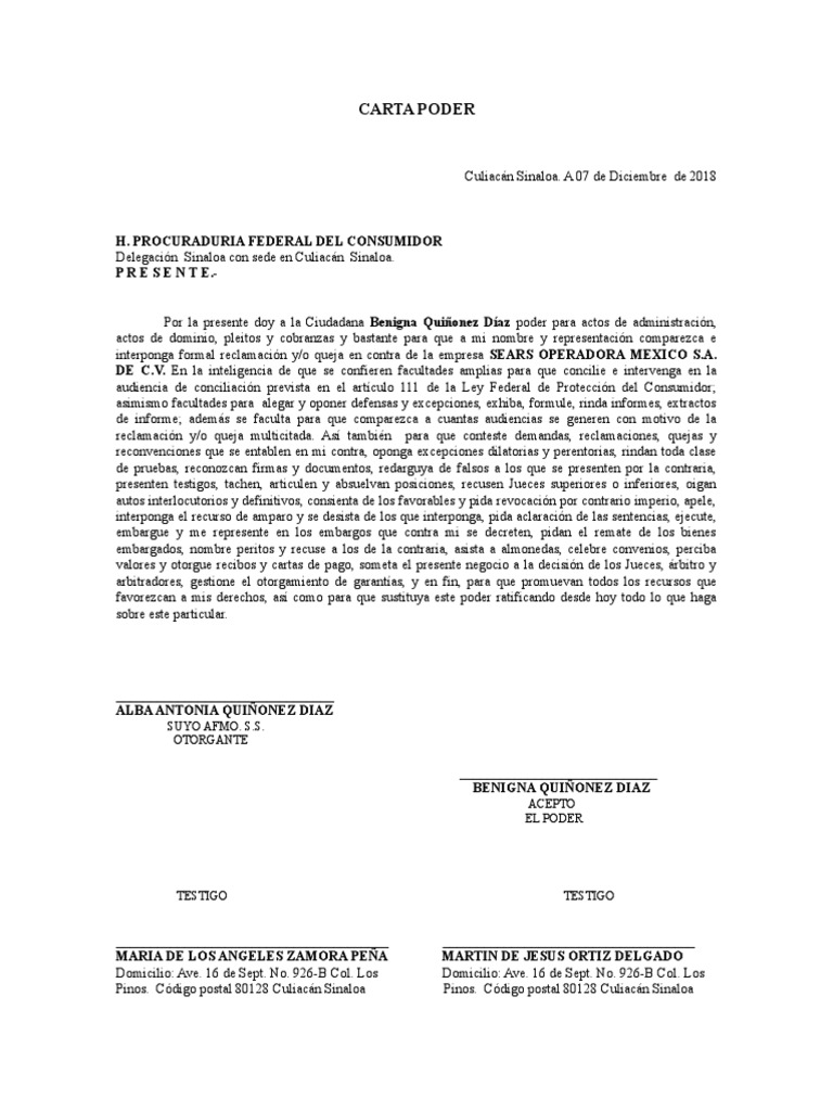 Carta Poder Para Profeco