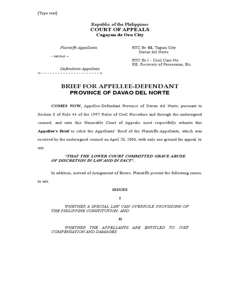 Appellee's Brief in Civil Case Appeal | PDF
