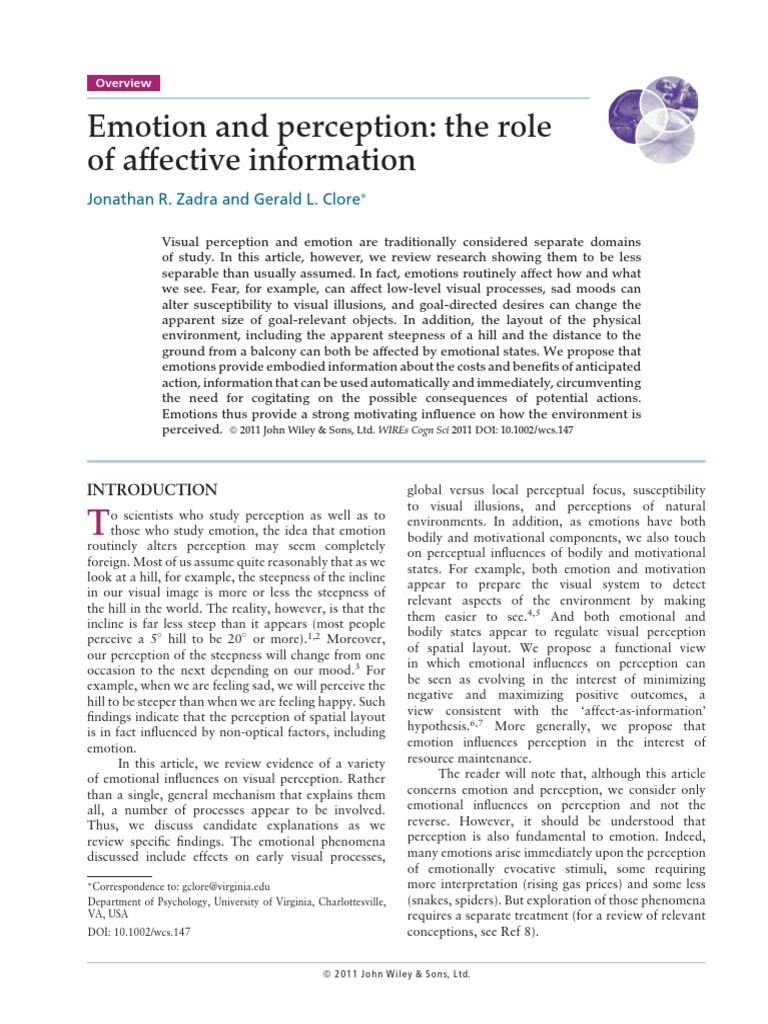 Emotion's Impact on Visual Perception | PDF | Affect (Psychology ...