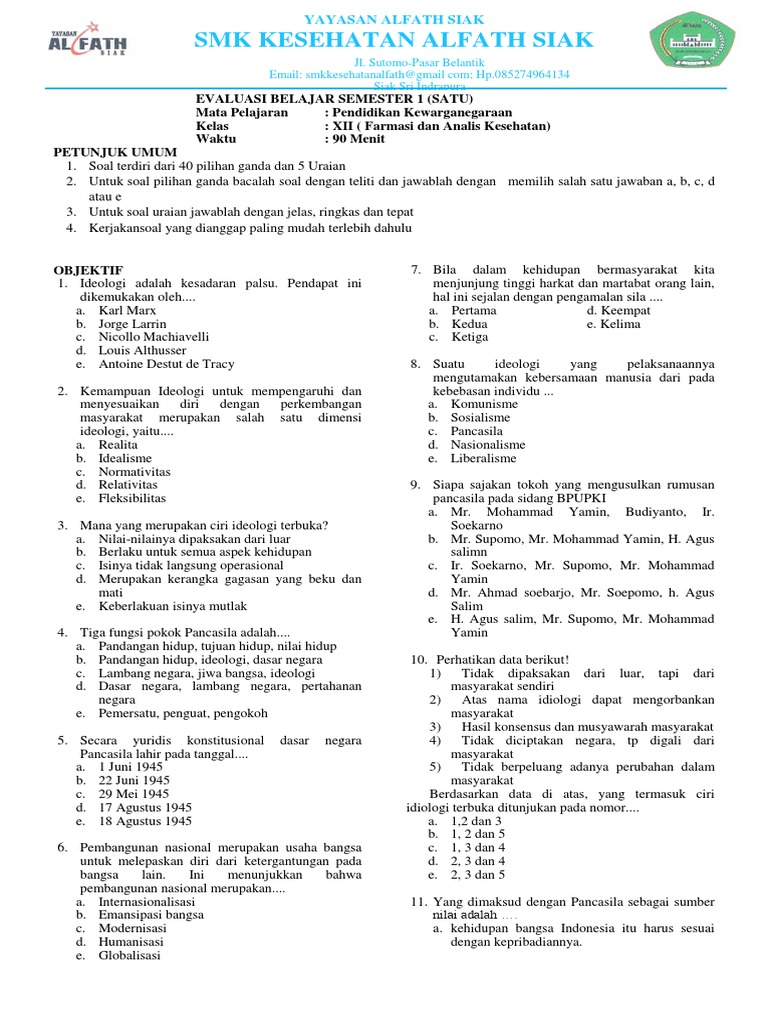 Contoh Soal Uas Pkn Kelas 12 Semester 1