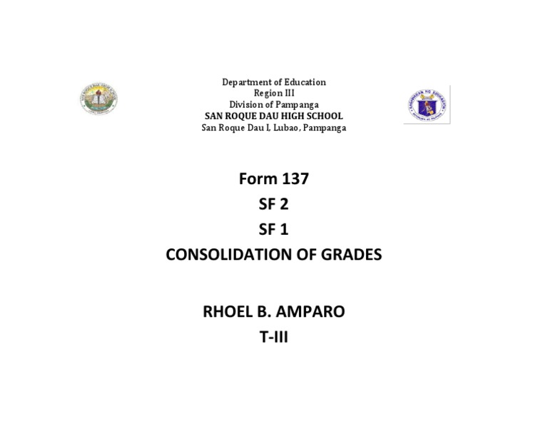 Form 137 SF2 SF1 Consolidation of Grades | PDF