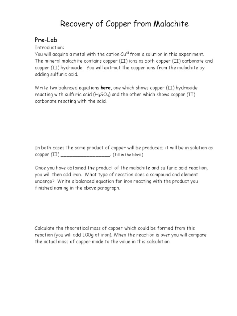 Chemistry Lab: Extracting Copper | PDF | Copper | Acid