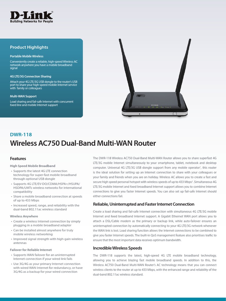 Wireless AC750 Dual-Band Multi-WAN Router: Product Highlights | PDF | 4 ...