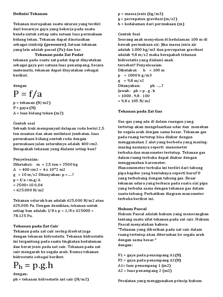 Contoh Soal Tekanan Zat Padat Kelas 8