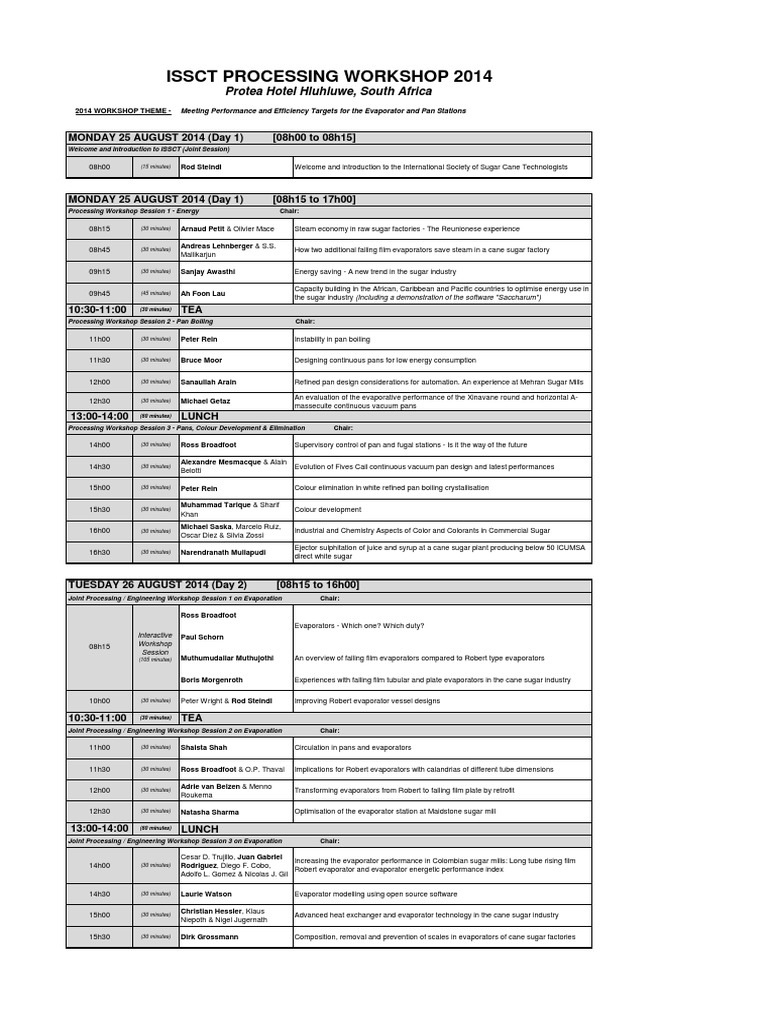 Sugar Industry Workshop Agenda 2014 | PDF | Sugar | Diet & Nutrition
