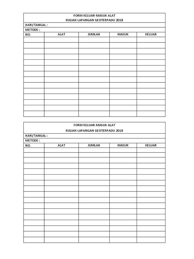 0b. FORM KELUAR MASUK ALAT | PDF