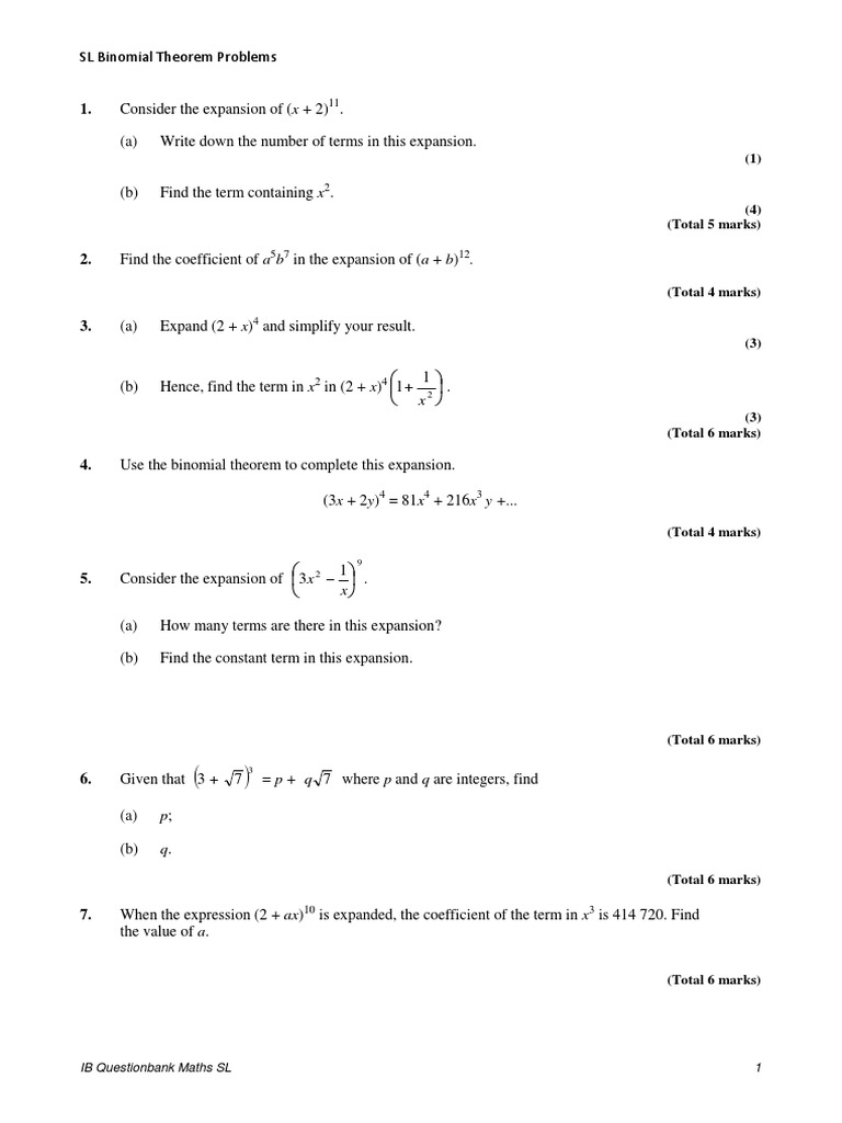 Binomial Theorem Expansion Exercises | PDF | Complex Analysis ...