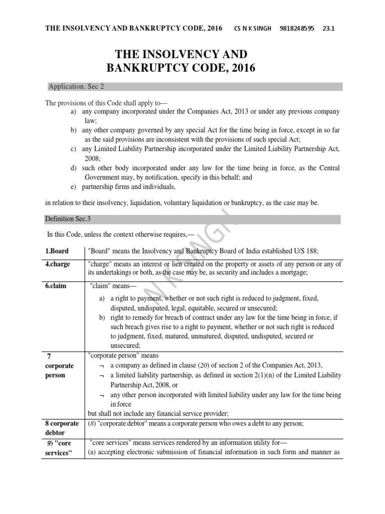 Overview of the Insolvency Code 2016 | PDF | Bankruptcy In The United ...