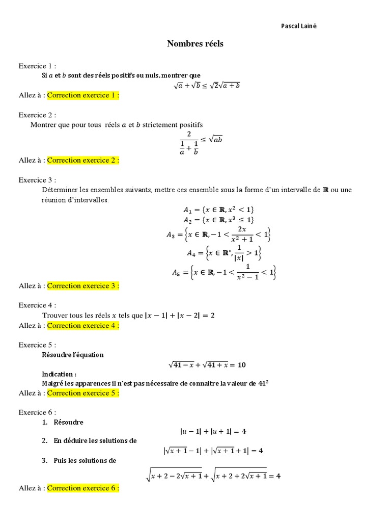 Ensembles De Nombres Seconde Exercices Corrigés Pdf Exercices Corriges Sur Les Nombres Reels | PDF | Inégalité (mathématiques)  | Nombre réel