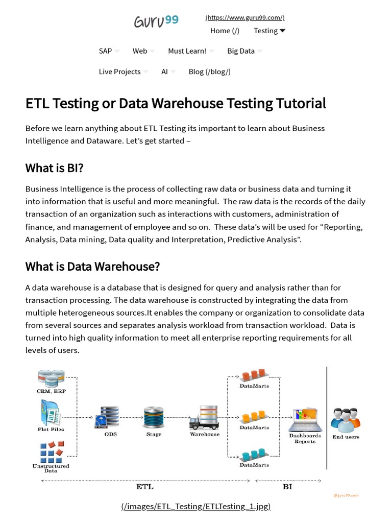 ETL Testing or Data Warehouse Testing Tutorial | PDF | Data Warehouse ...