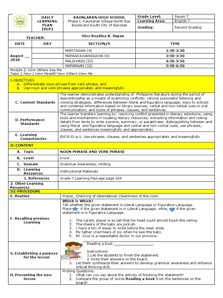Noun and Verb Phrases Lesson Plan | PDF | Phrase | Noun