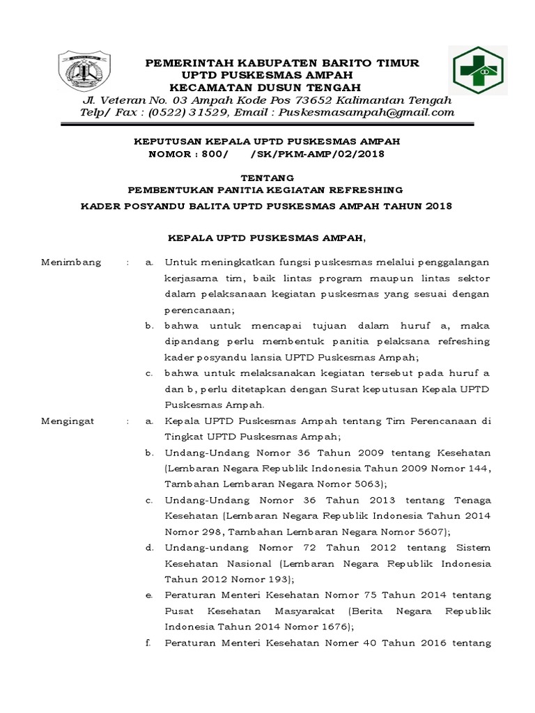 SK Panitia Refresing Kader Posyandu 2018